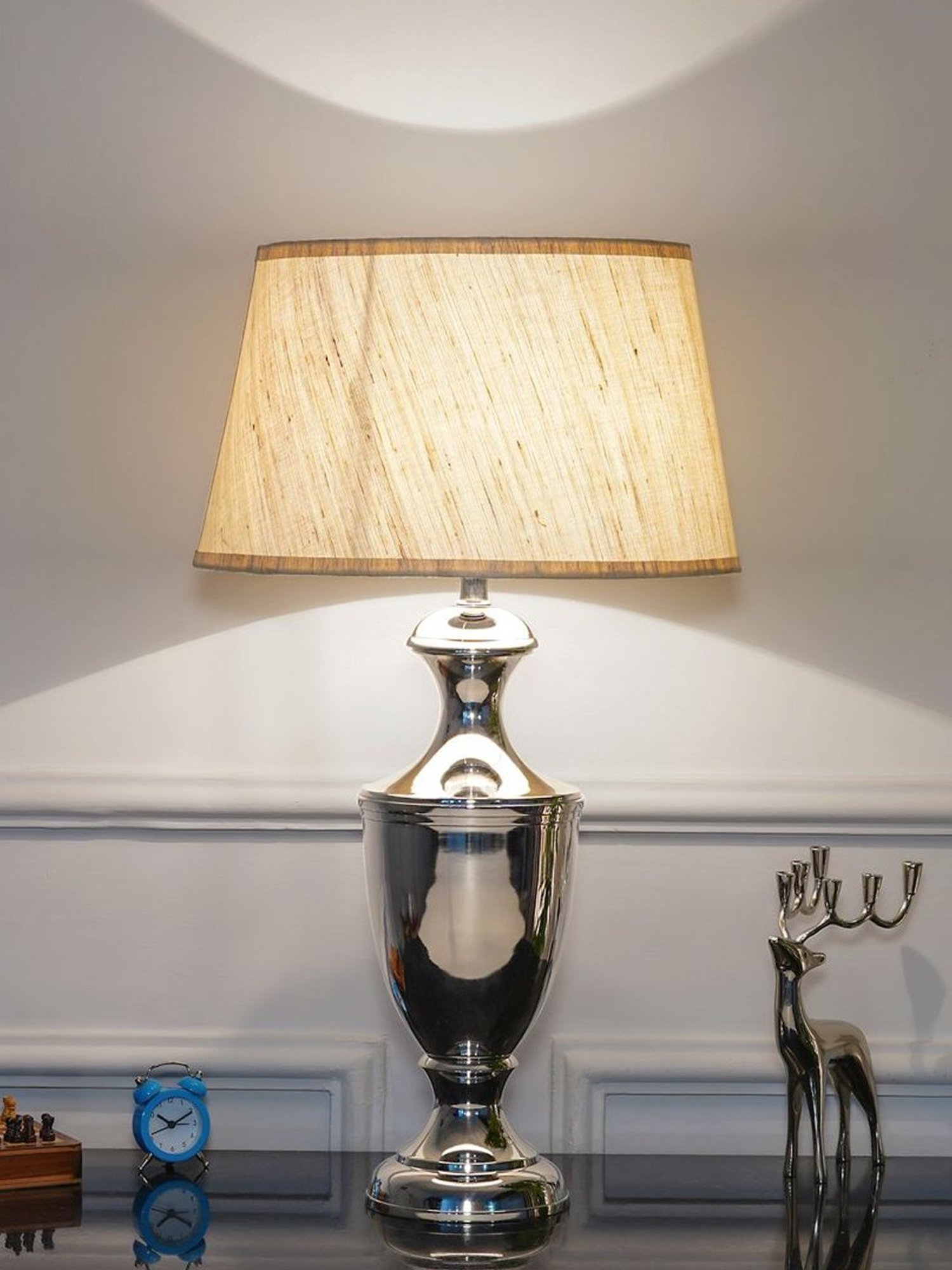 Kapoor Lamp Shades Chrome & White Metal Table Lamp