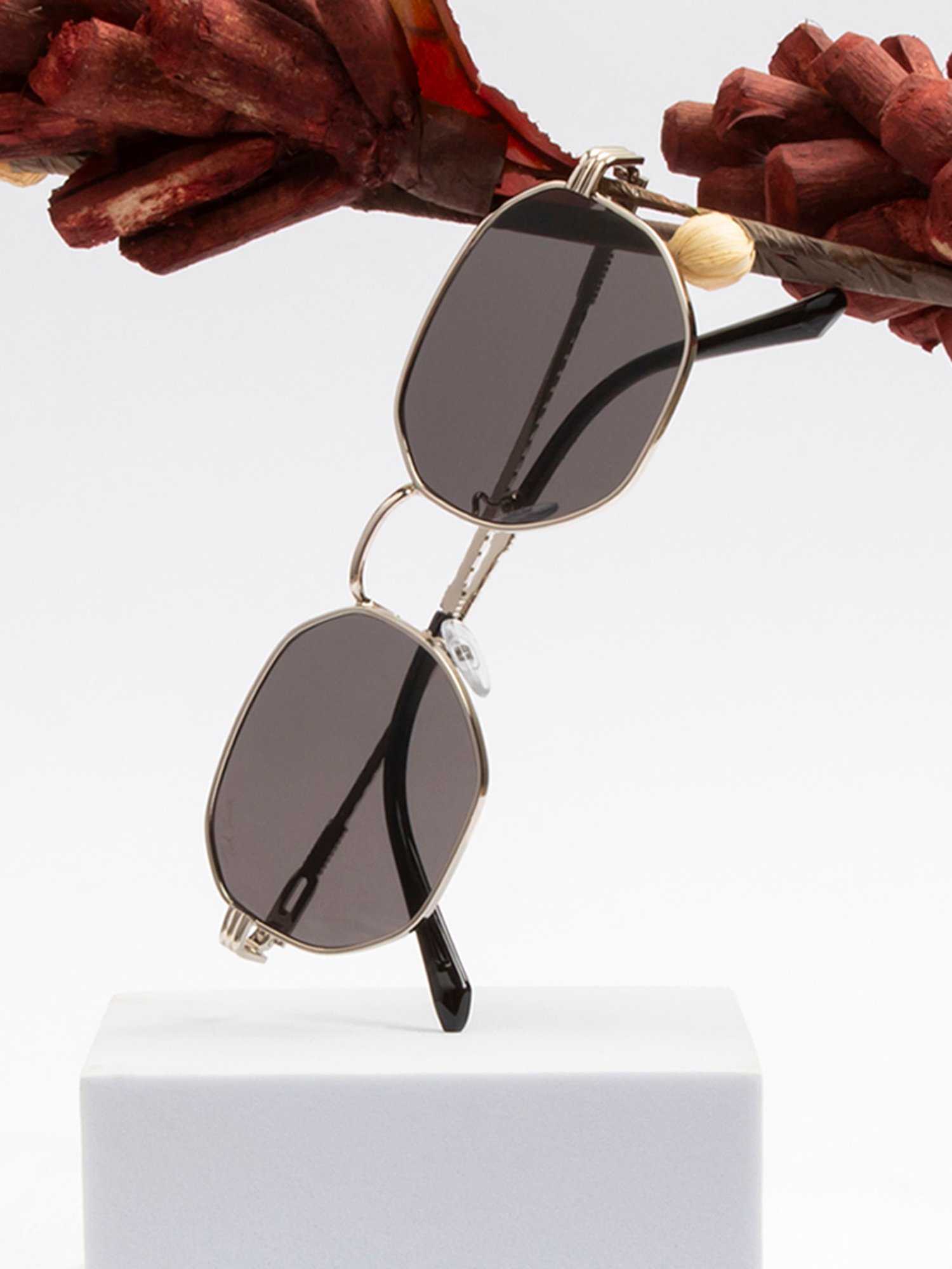 Ted Smith Dark Brown Hexagon UV Protection Unisex Sunglasses