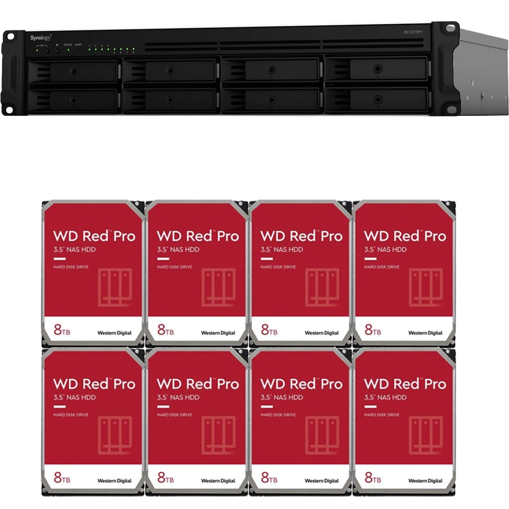 Synology RS1221RP+ RackStation with 32GB RAM and 64TB (8 x 8TB) of Western Digital RED PRO NAS Drives Fully Assembled and Tested By CustomTechSales