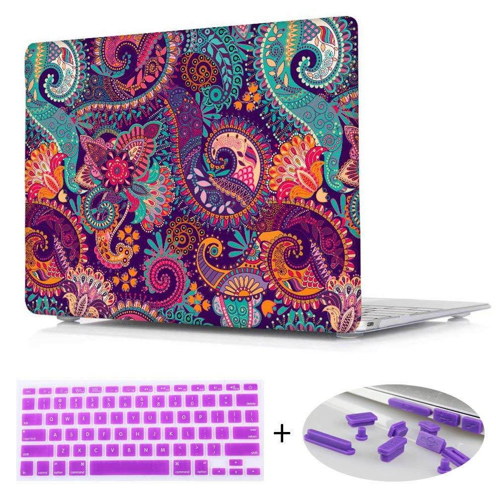 For Macbook Air 11.6" case, Hard Case with Purple Keyboard cover and Dust plug For Apple Macbook Air 11 Inch [Models:A1465/A1370],Paisley seamless