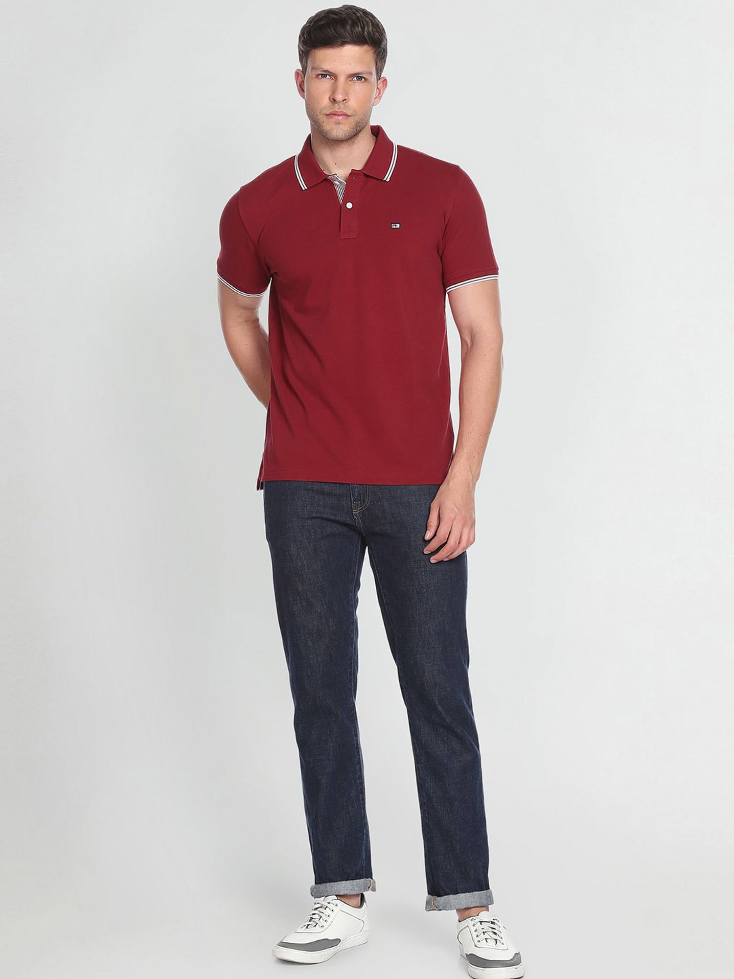 Arrow Sport Red Cotton Regular Fit Polo T-Shirt
