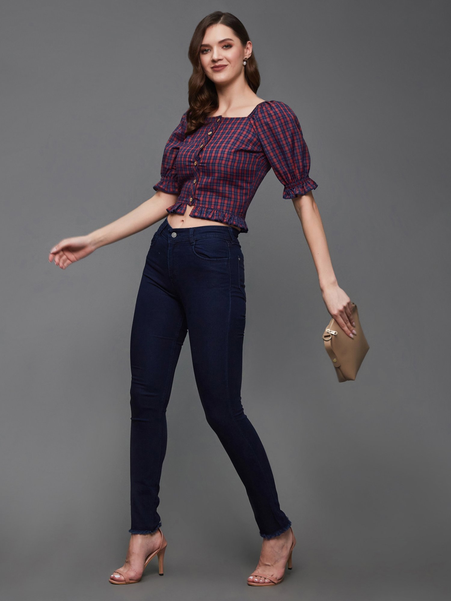 Miss Chase Blue & Red Chequered Top