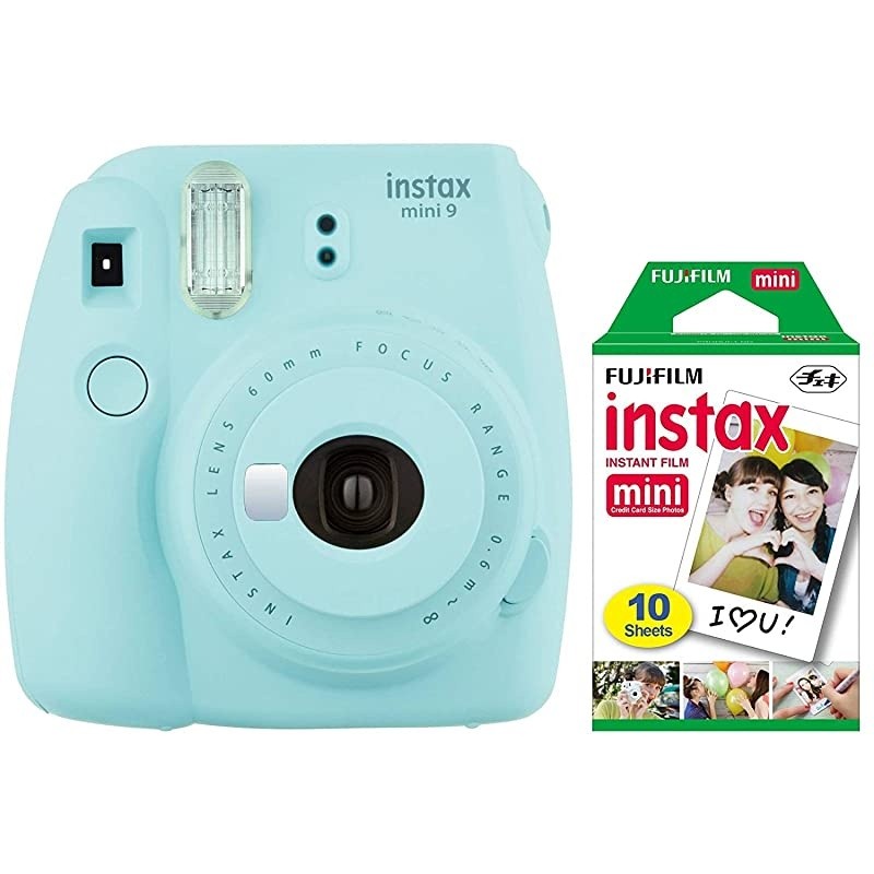 Instax Mini 9 Ice Blue Instant Camera with Two Fun Film Packs - One Rainbow and One White - 20 Exposures with Accessories