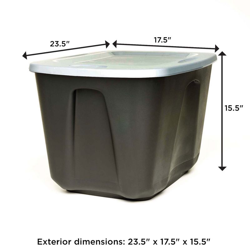 Homz 6618BKTS.08 18 Gallon Durable Molded Plastic Garage Garden Kitchen Bedroom Storage Bin with Lid, Black/Gray