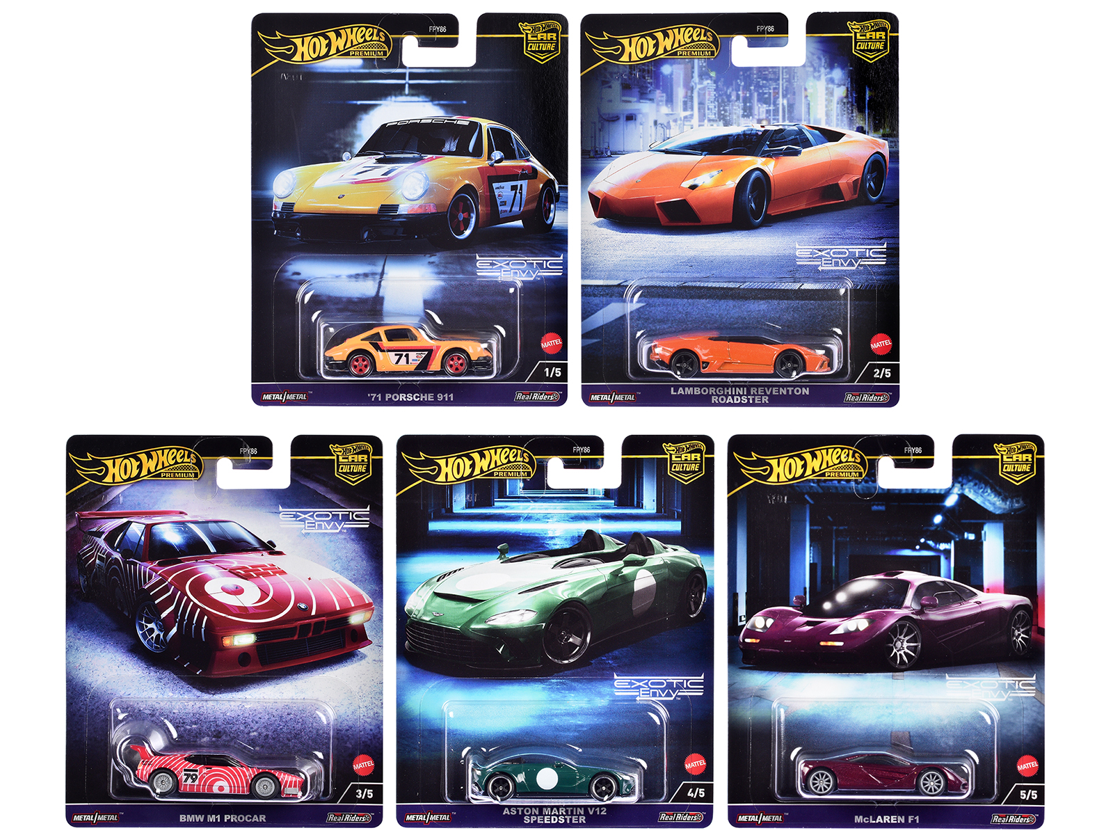 "Fast & Furious" 2024 5 piece Set J Diecast Model Cars by Hot Wheels