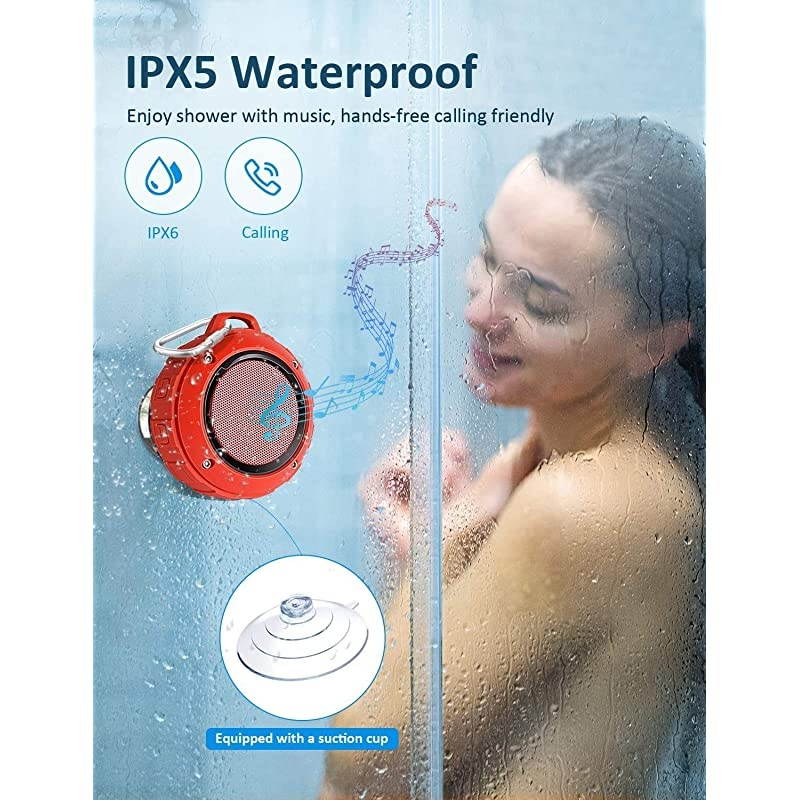 Outdoor Waterproof Bluetooth Speaker, Wireless Portable Mini Shower Travel Speaker with Subwoofer, Enhanced Bass, Built in Mic for Sports, Pool, Beach, Hiking, Camping (Red)