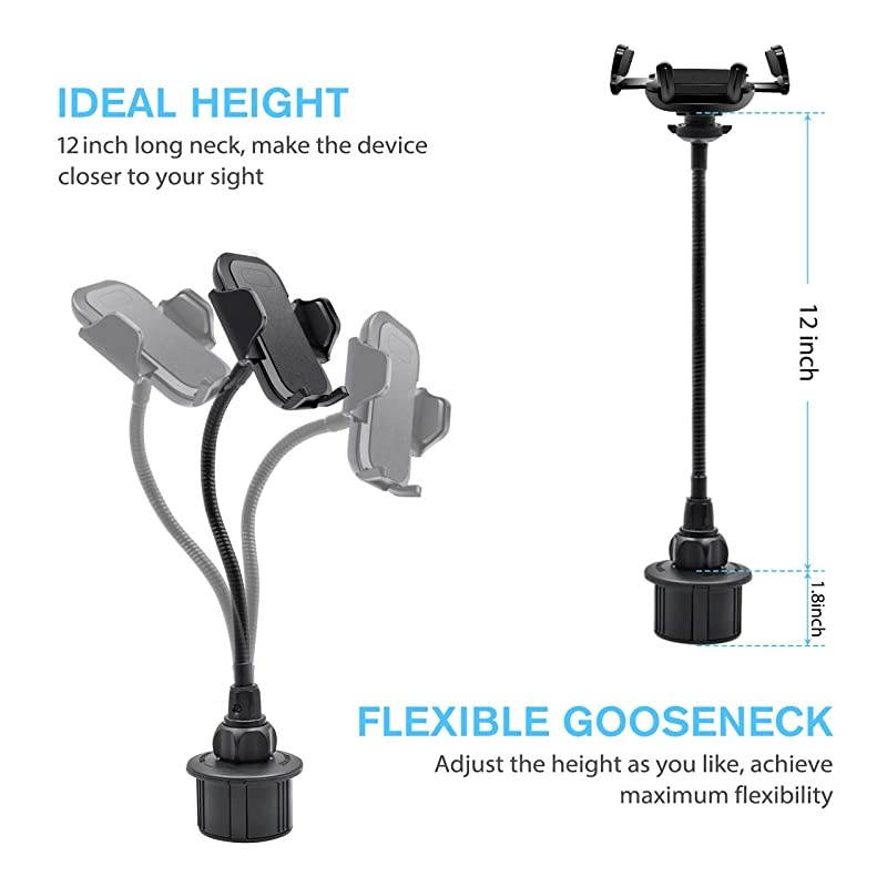 Car Cup Holder Phone Mount Adjustable Long Arm Cell Phone Holder with 360&atilde; Rotatable Cradle for Most Smartphones Such as iPhone Samsung and GPS