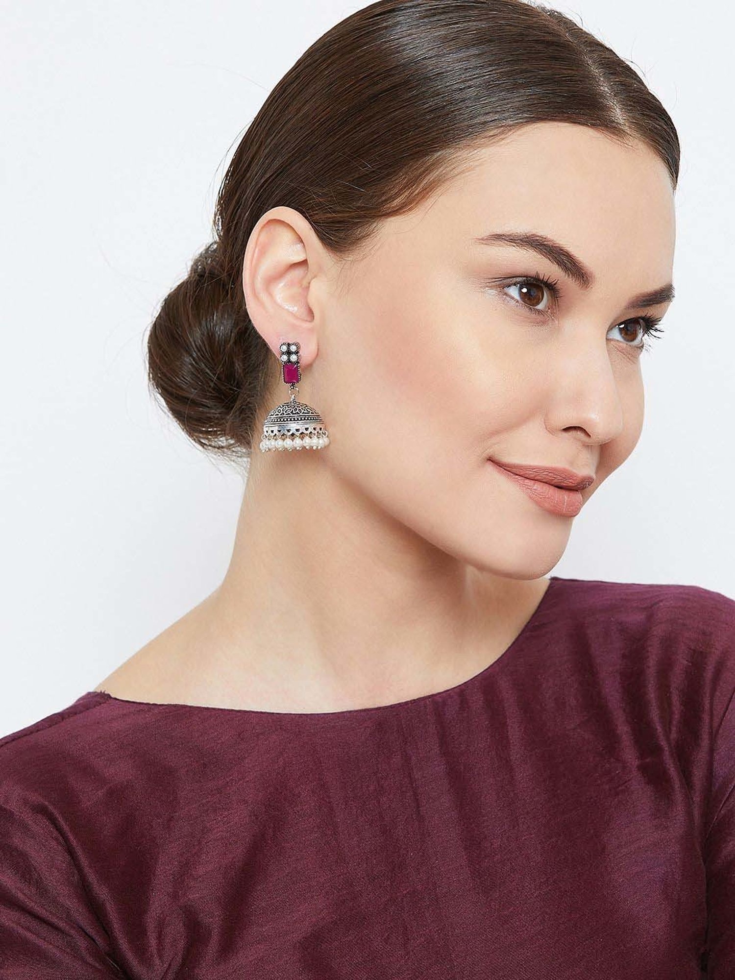 Panash Silver-Plated Oxidised Jhumki Earrings