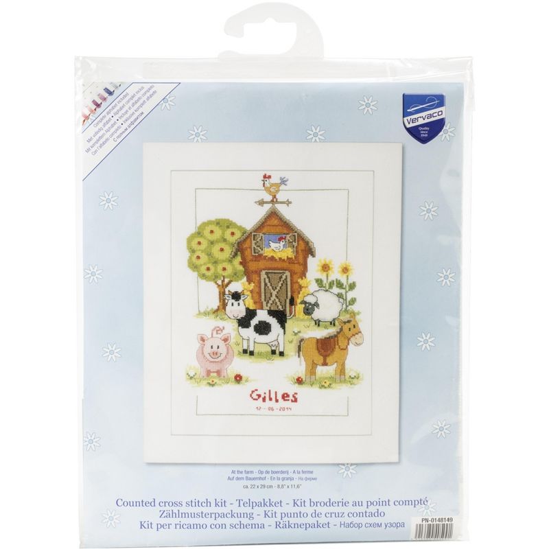 Vervaco Counted Cross Stitch Kit 8.75"X11.5"-At The Farm Record On Aida (14 Count)