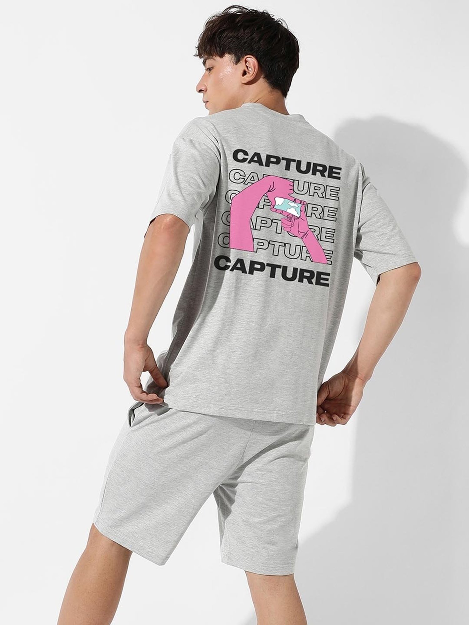 Campus Sutra Grey Regular Fit Oversized Capture Printed Co-Ord Set