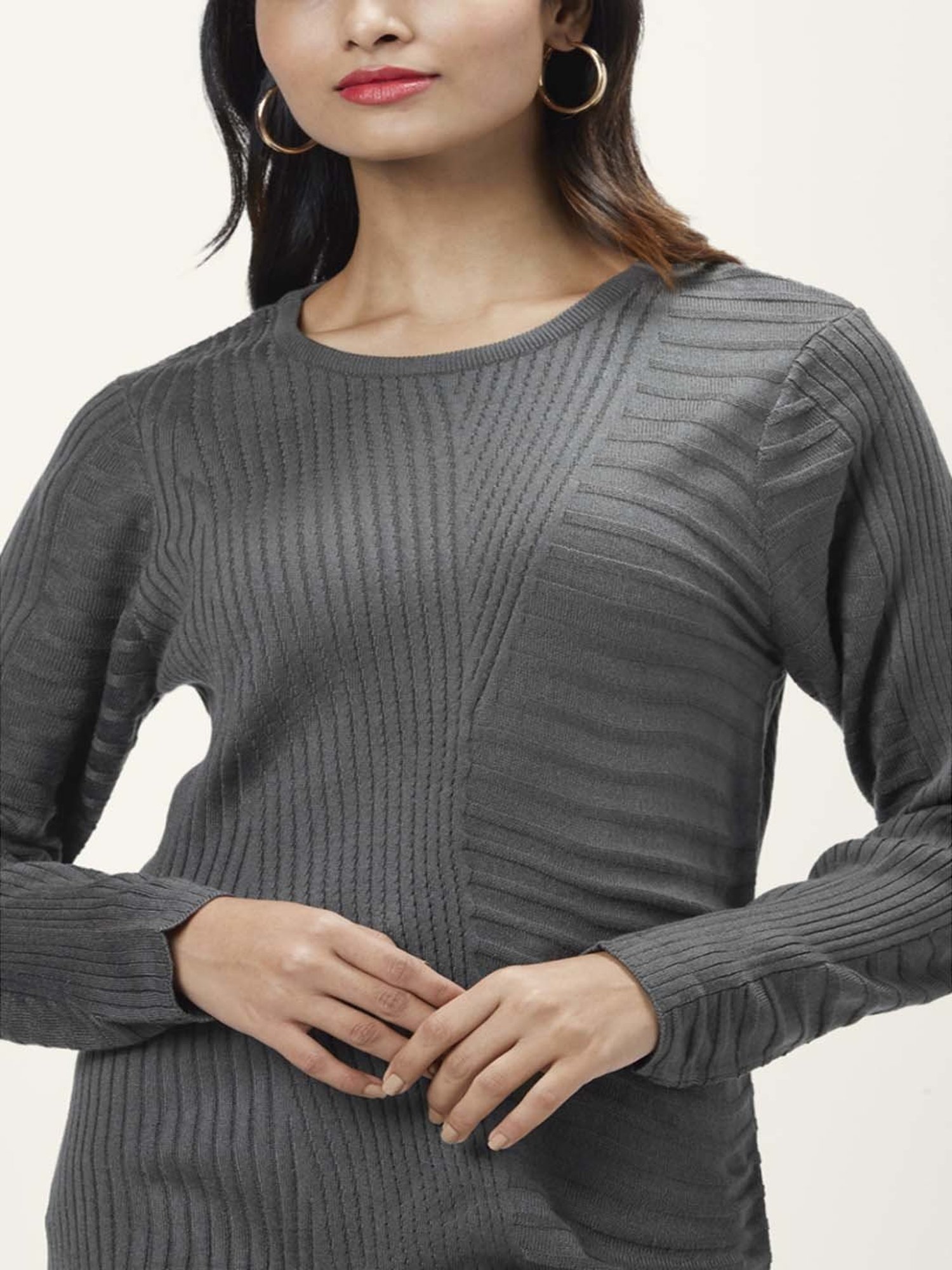 Honey by Pantaloons Grey Self Pattern Sweater