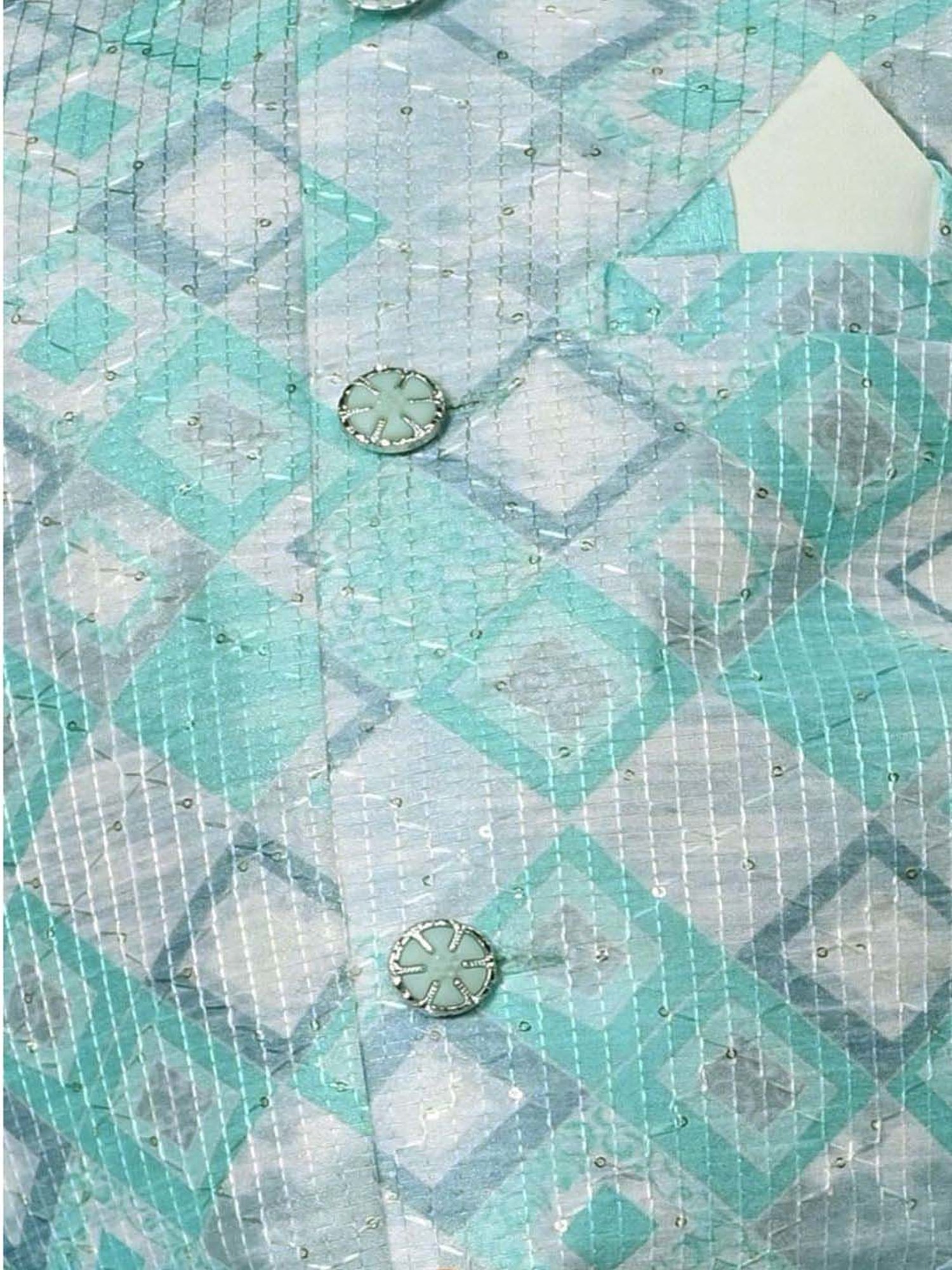 Ahhaaaa Kids Green & White Embellished Full Sleeves Sherwani Set