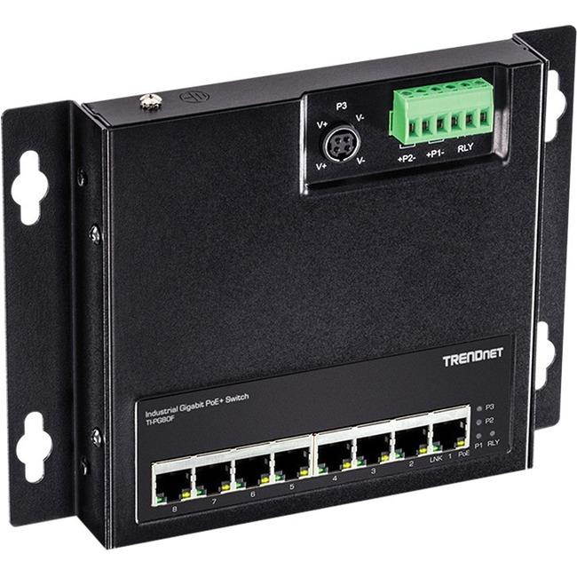 TRENDnet 8-Port Industrial Gigabit PoE+ Wall-Mounted Front Access Switch
