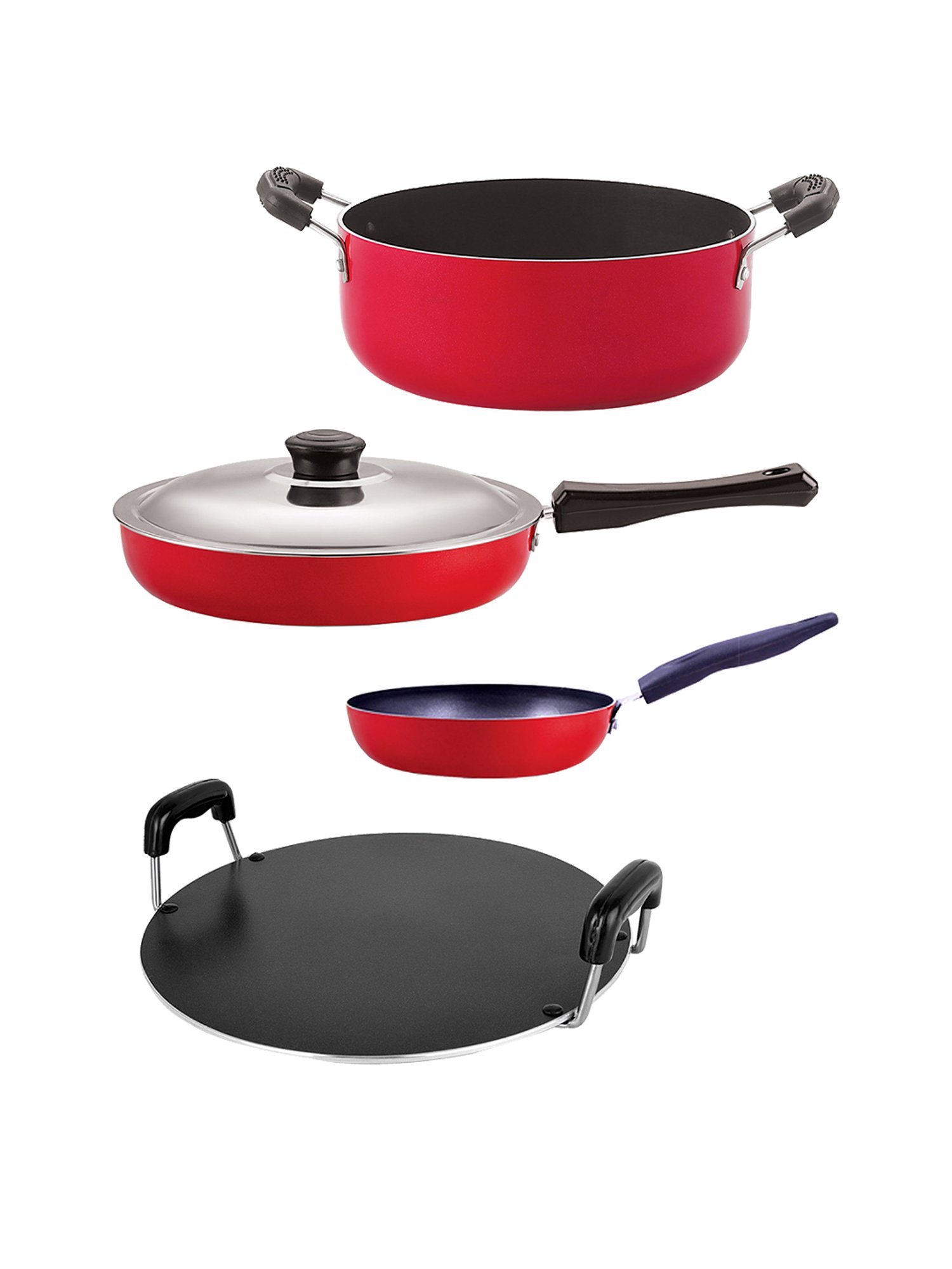 Nirlon Non-Stick Red Aluminium Gas Compatible Cookware Set of 4 Pieces