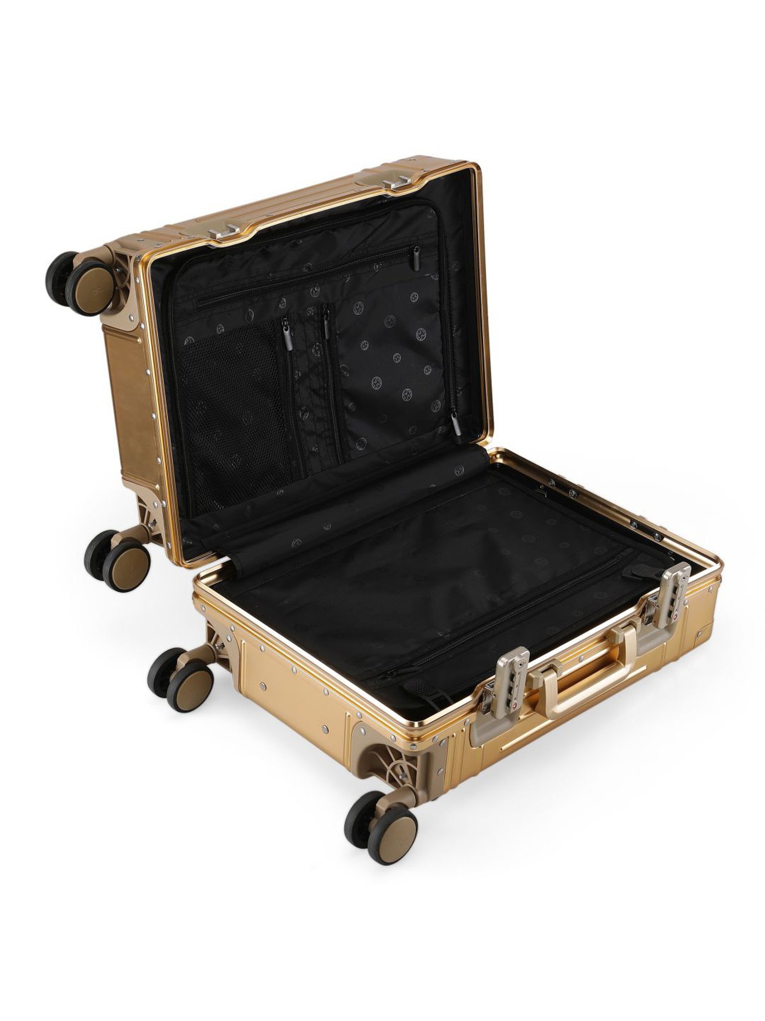 Perquisite Aluminium Trolly Champagne Gold Textured Hard Cabin Bag - 56 cm