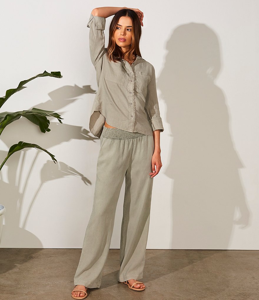 Cloth & Stone Smocked Waist Wide Leg Coordinating Pull-On Pants