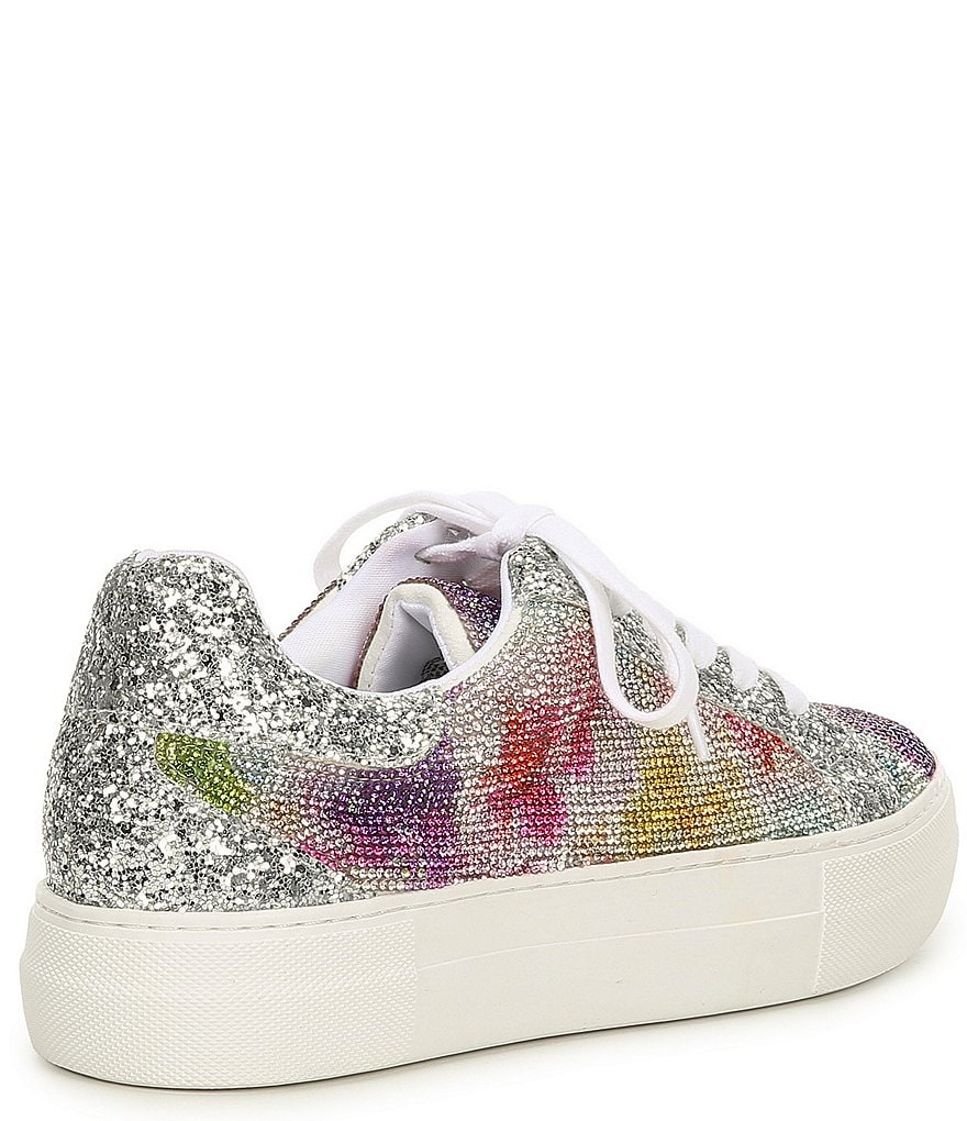 Betsey Johnson Lindsay Glitter Rhinestone Embellished Lace-Up Sneakers