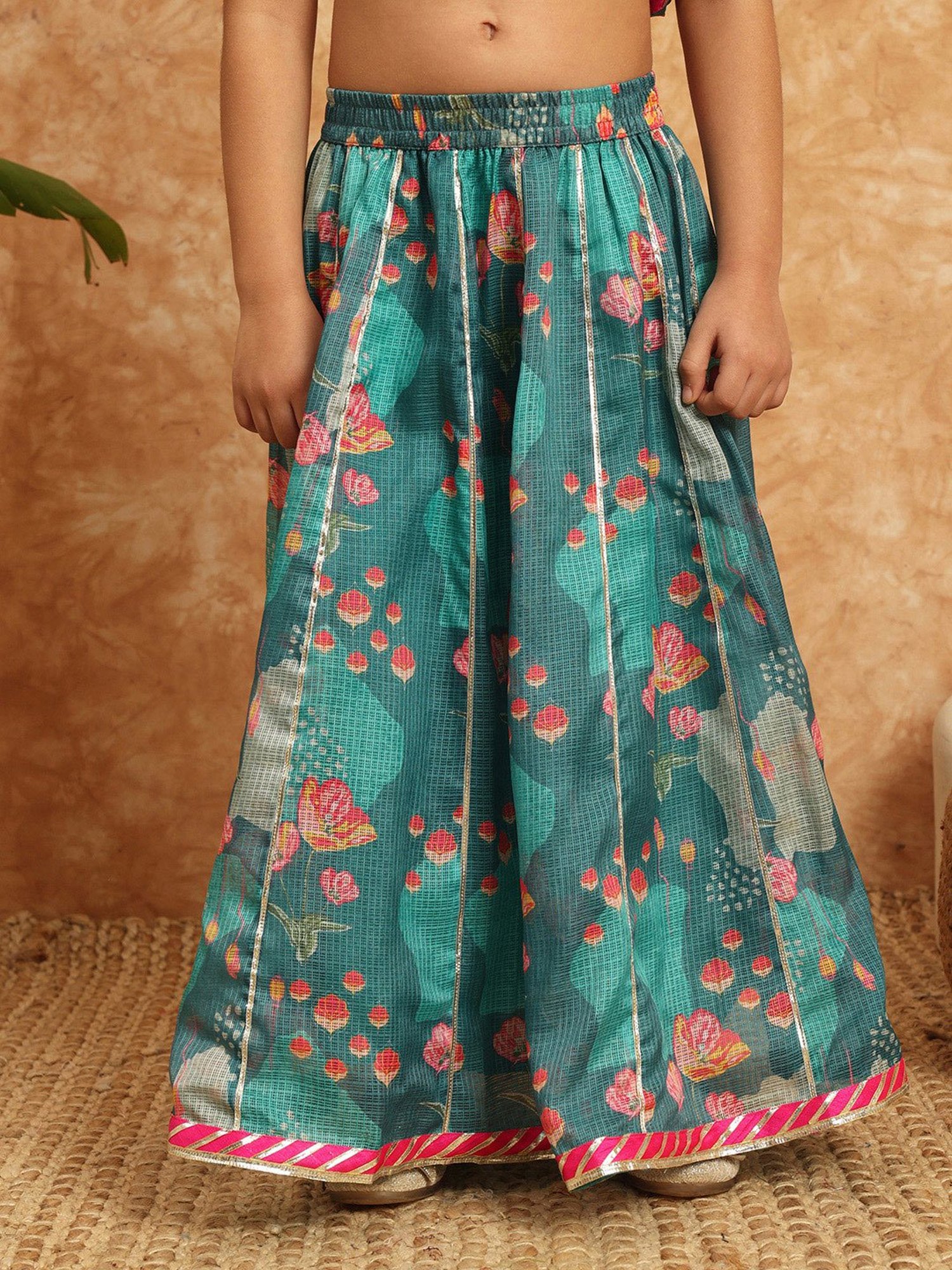 A Little Fable Kids Blue Printed Lehenga with Choli & Dupatta