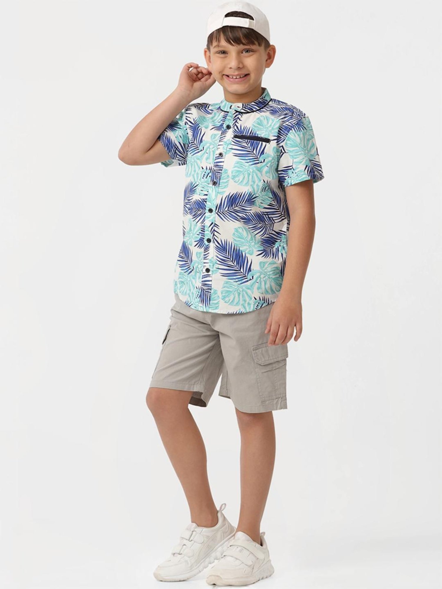 Kate & Oscar Kids Blue & White Cotton Printed Shirt