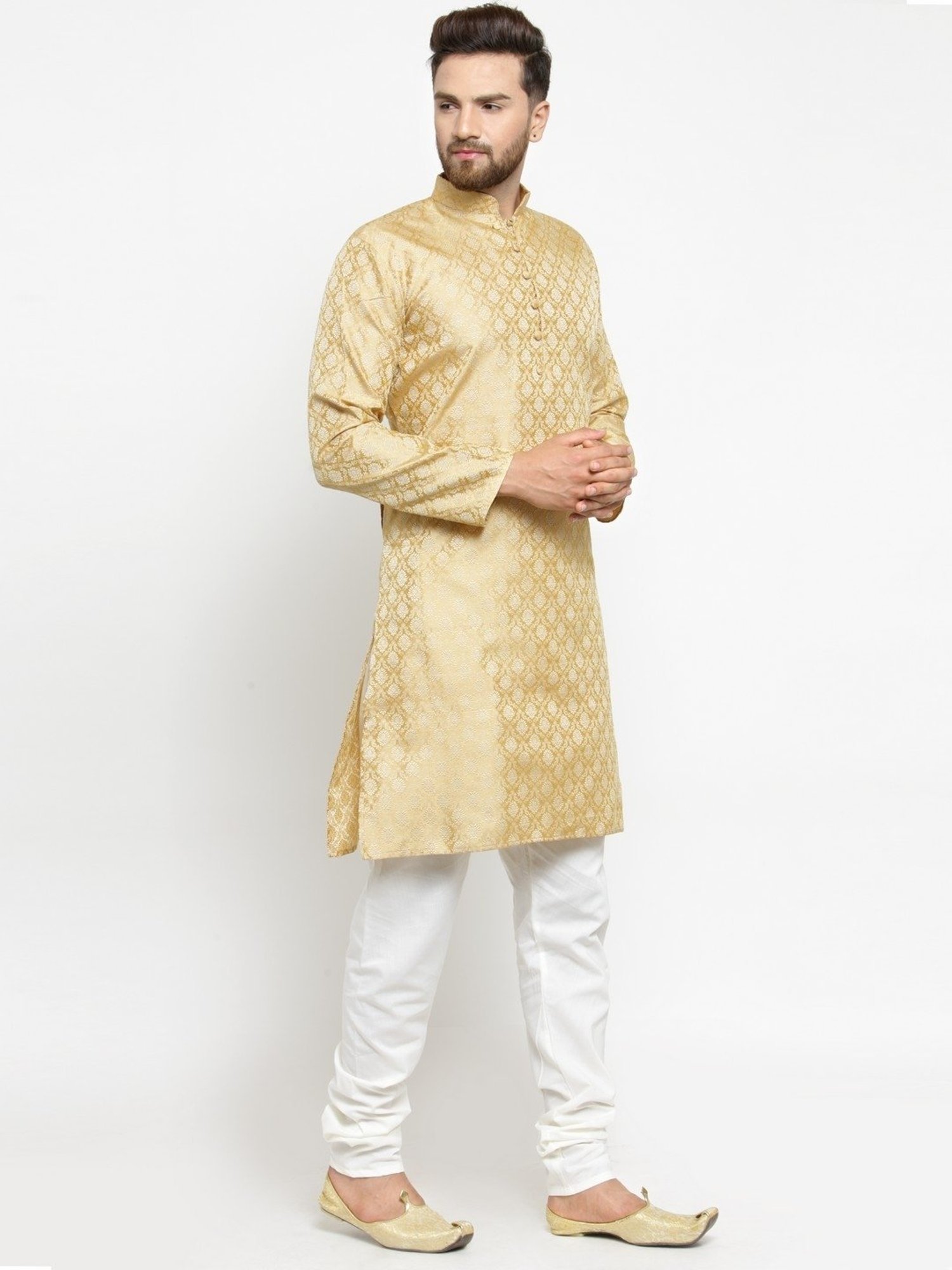 Jompers Golden & White Regular Fit Printed Kurta Bottom Set