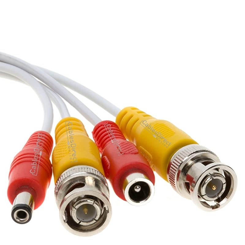 White Premade BNC Video Power Cable/Wire for Security Camera, CCTV, DVR, Surveillance System, Plug & Play (White, 10)