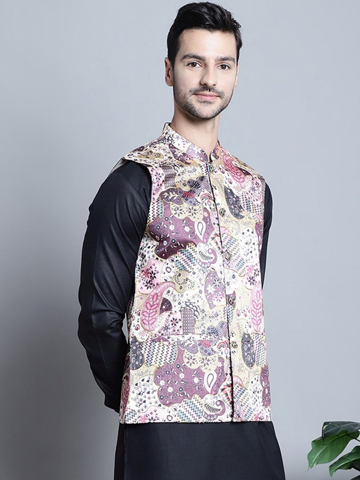 Jompers Purple  Regular Fit Printed Nehru Jacket