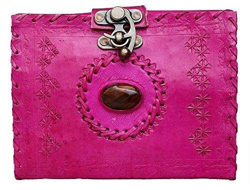 LEATHER JOURNAL Writing Notebook - Antique Handmade Leather Bound Daily Notepad For Men & Women Unlined Paper Medium 7 x 5 Inches, Best Gift for Art Sketchbook,Travel Diary & Notebooks (Pink)