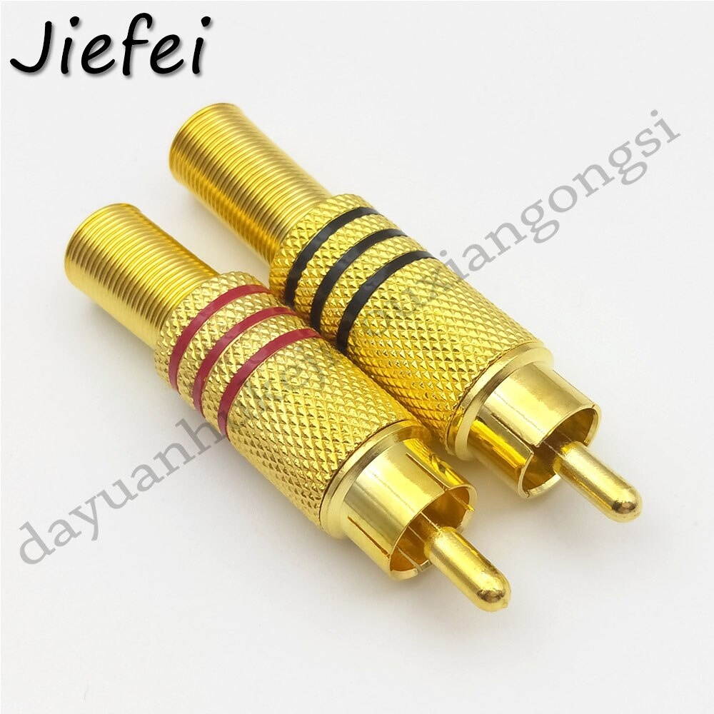 Gold Plated RCA Plug Audio Male Connector w Metal Spring Black + red