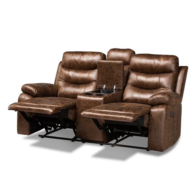 Beasely Faux Leather Upholstered 2 Seater Reclining Loveseat Brown - Baxton Studio