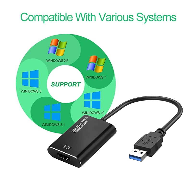 to HDMI Adapter, 1080P HD Audio Video Cable Converter, 3.0/2.0 to HDMI for Multiple Monitors, Compatible with Windows XP/10/8.1/8/7 (Not Support Mac, Linux, Vista, Chrome)