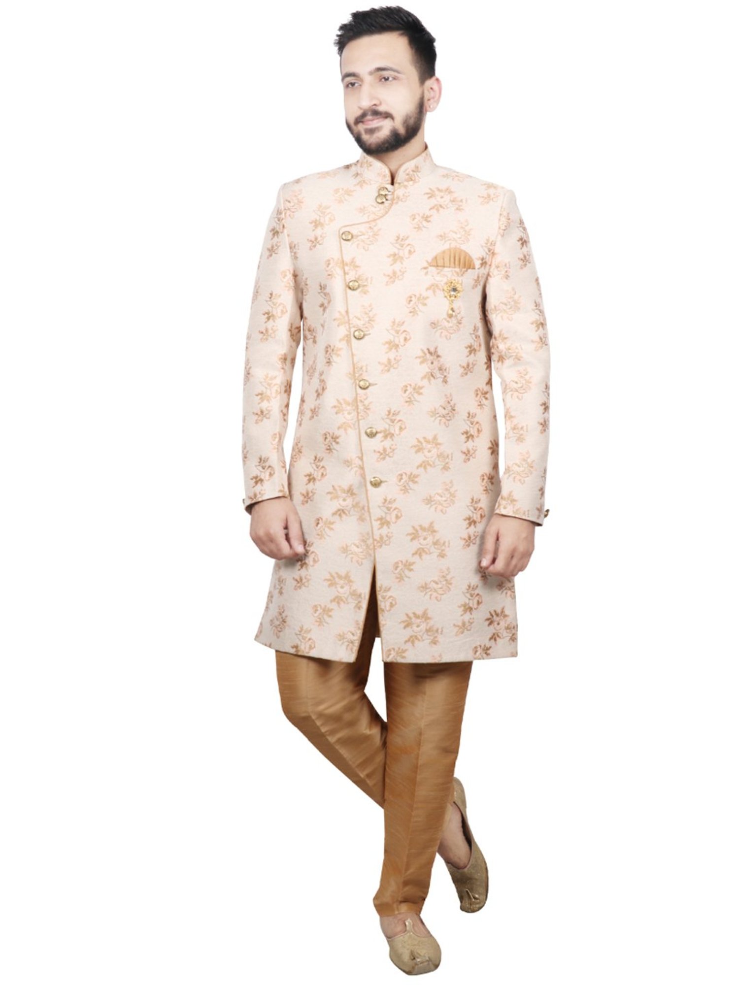 SG RAJASAHAB Peach Regular Fit Printed Kurta Set