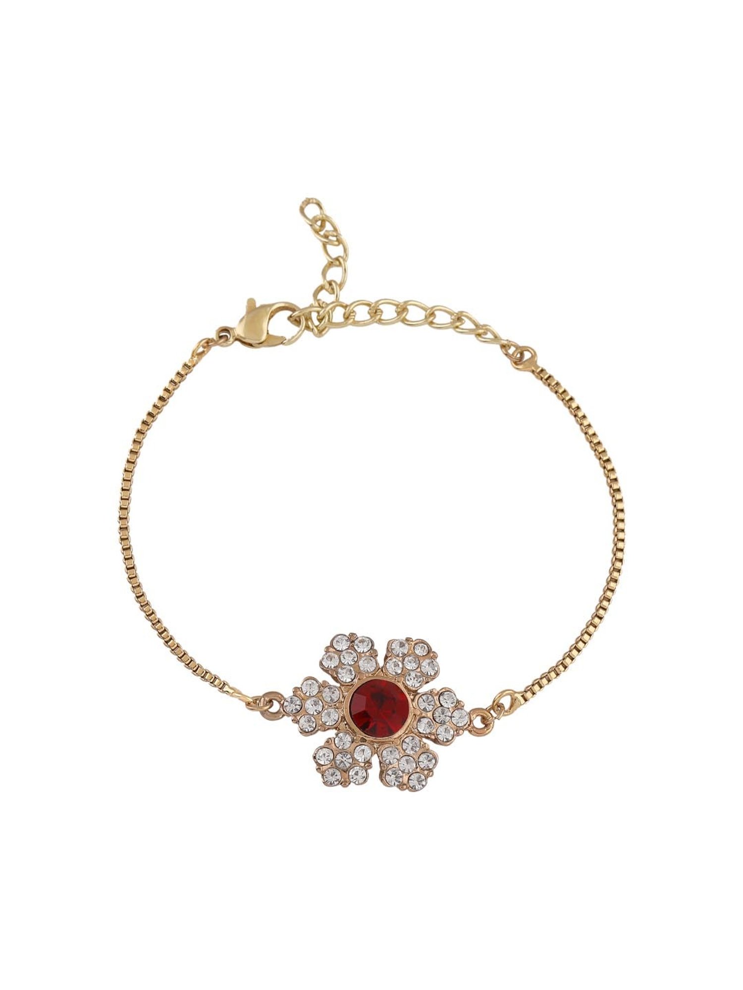 Estele Gold-Plated Holy Floral Bracelet with Austrian Red & White Crystals for Women