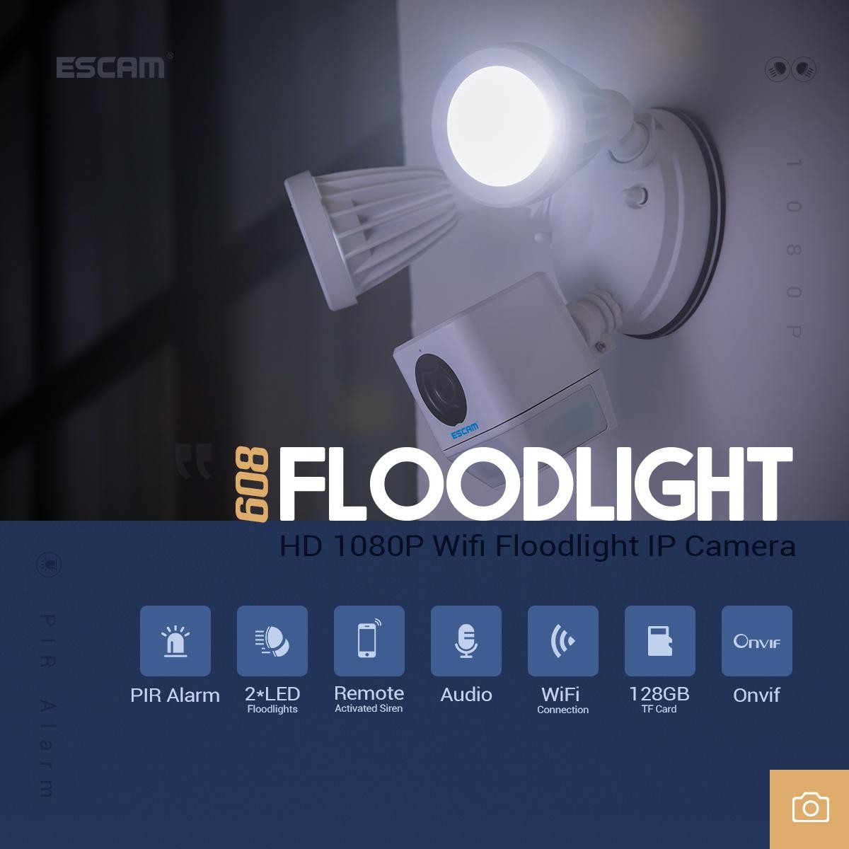 Audio Wifi Security Camera LED Floodlight 270&deg; PIR Detection Remote Siren Alarm