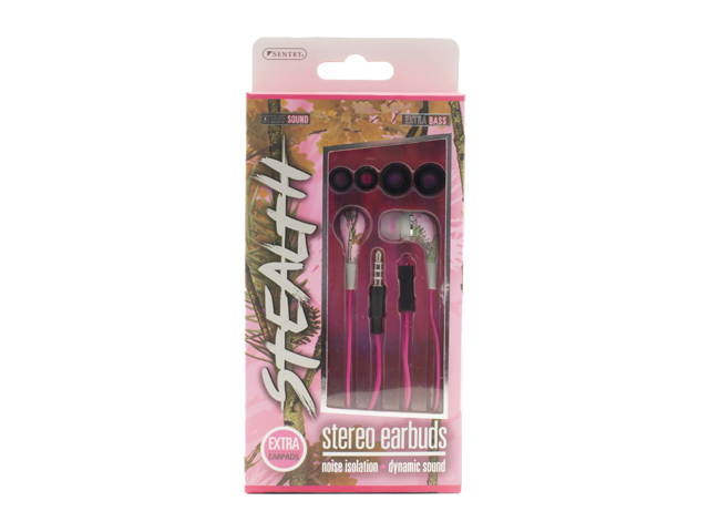 Sentry Black Pink HM906 Stealth Earbuds stereo camouflage in-ear buds with microphone