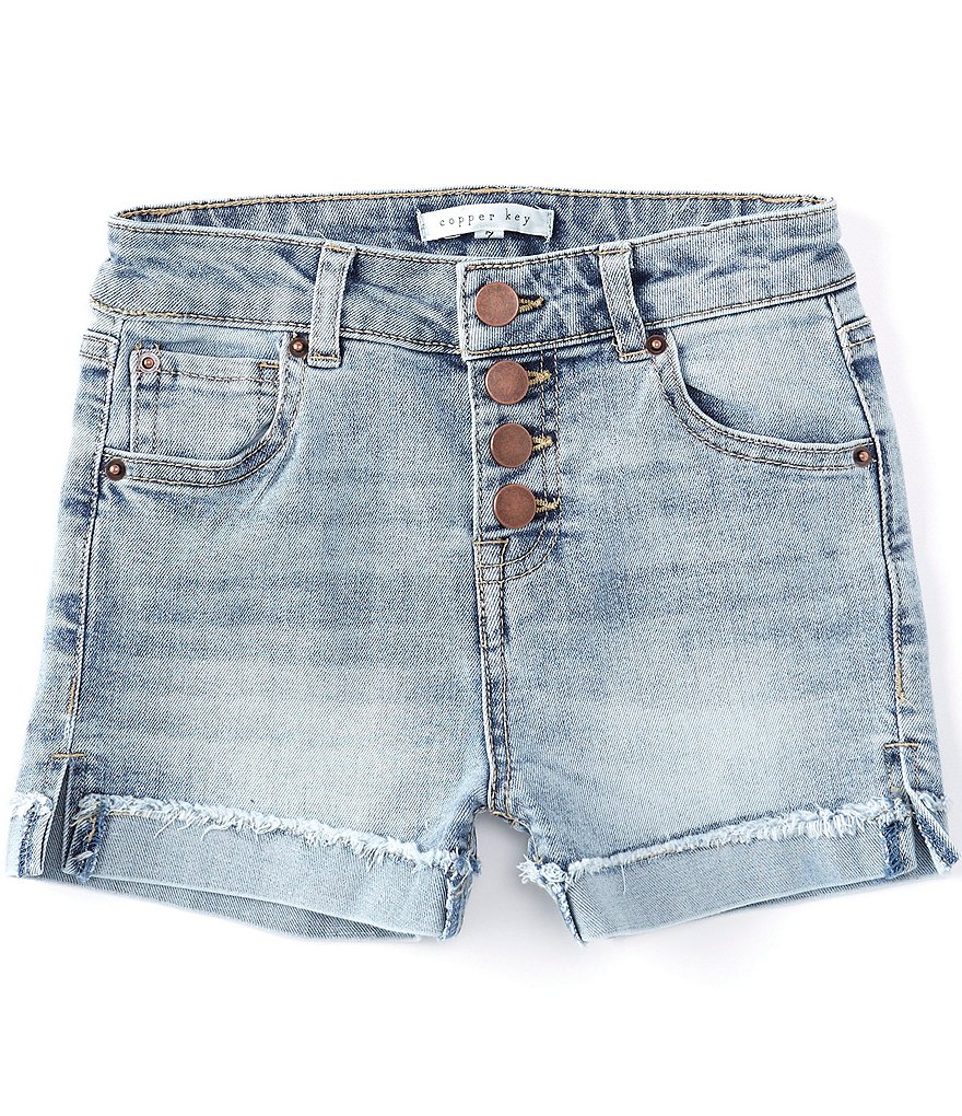Copper Key Big Girls 7-16 High Waisted Button Front Frayed Hem Denim Shorts