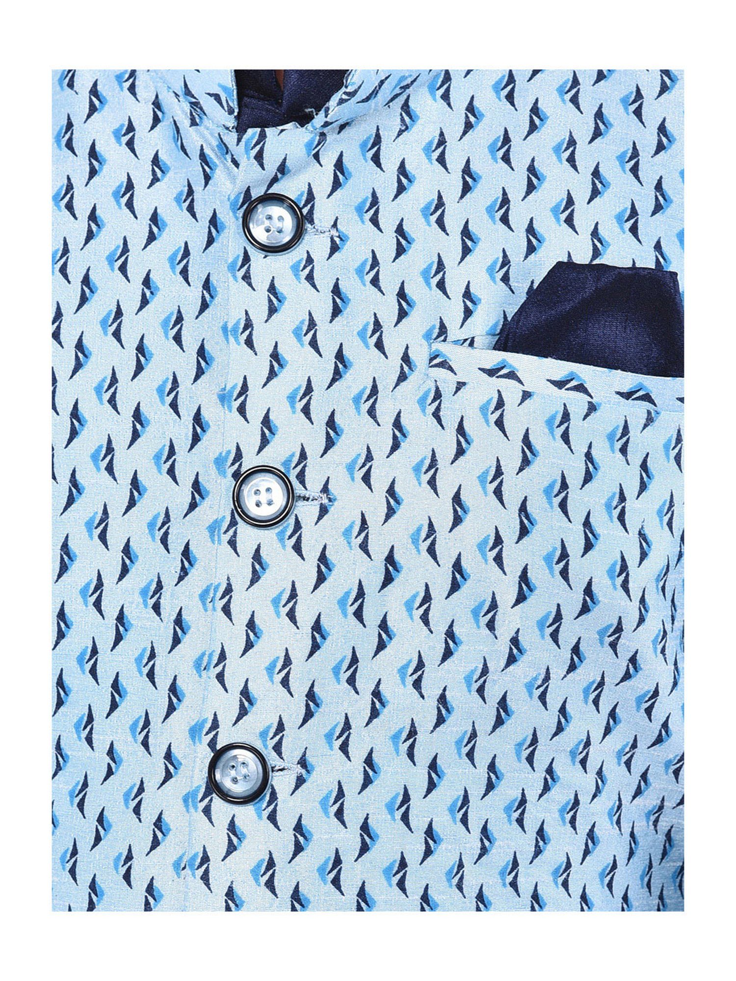 Deyann Kids Blue Printed Nehru Jacket