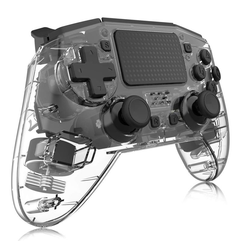 Clear Transparent Rapid Fire Wireless PS4 Game Controller,6-Axis Motion Sensor Dual Vibration Gamepad for Play Station 4 Built in Speaker and 3.5mm Headphone Jack,Support Turbo Function