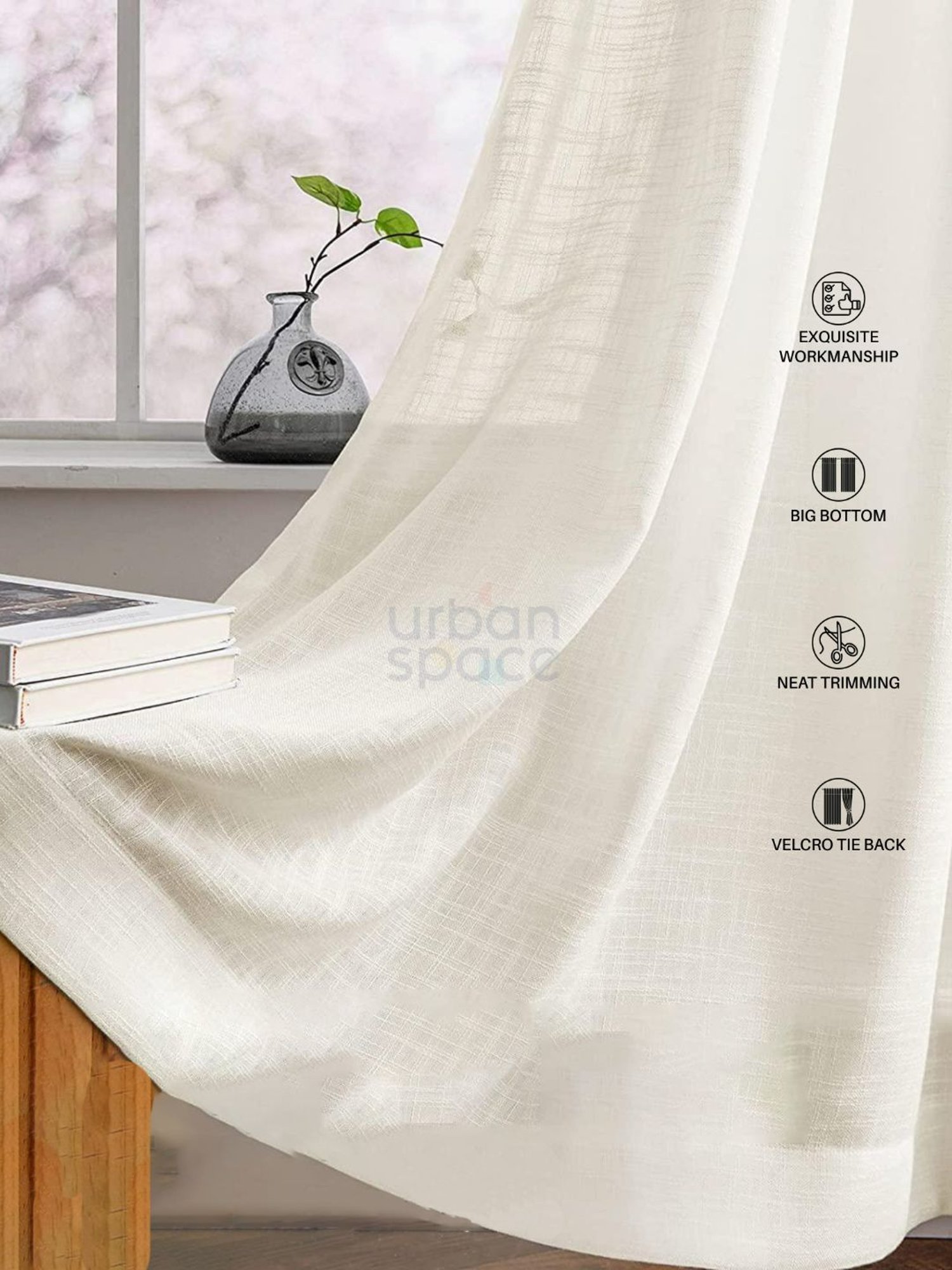 Urban Space Textured Off White Polyester 5 ft Window Sheer Curtains - Set of 2