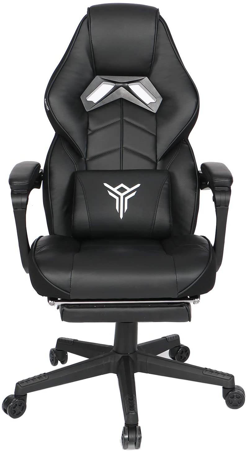Racing Gaming Chair with Footrest and Massage Lumbar Pillow, Swivel Height Adjustable Reclining PU Leather Video Game Chair, E-Sports Gaming Chair Big and Tall
