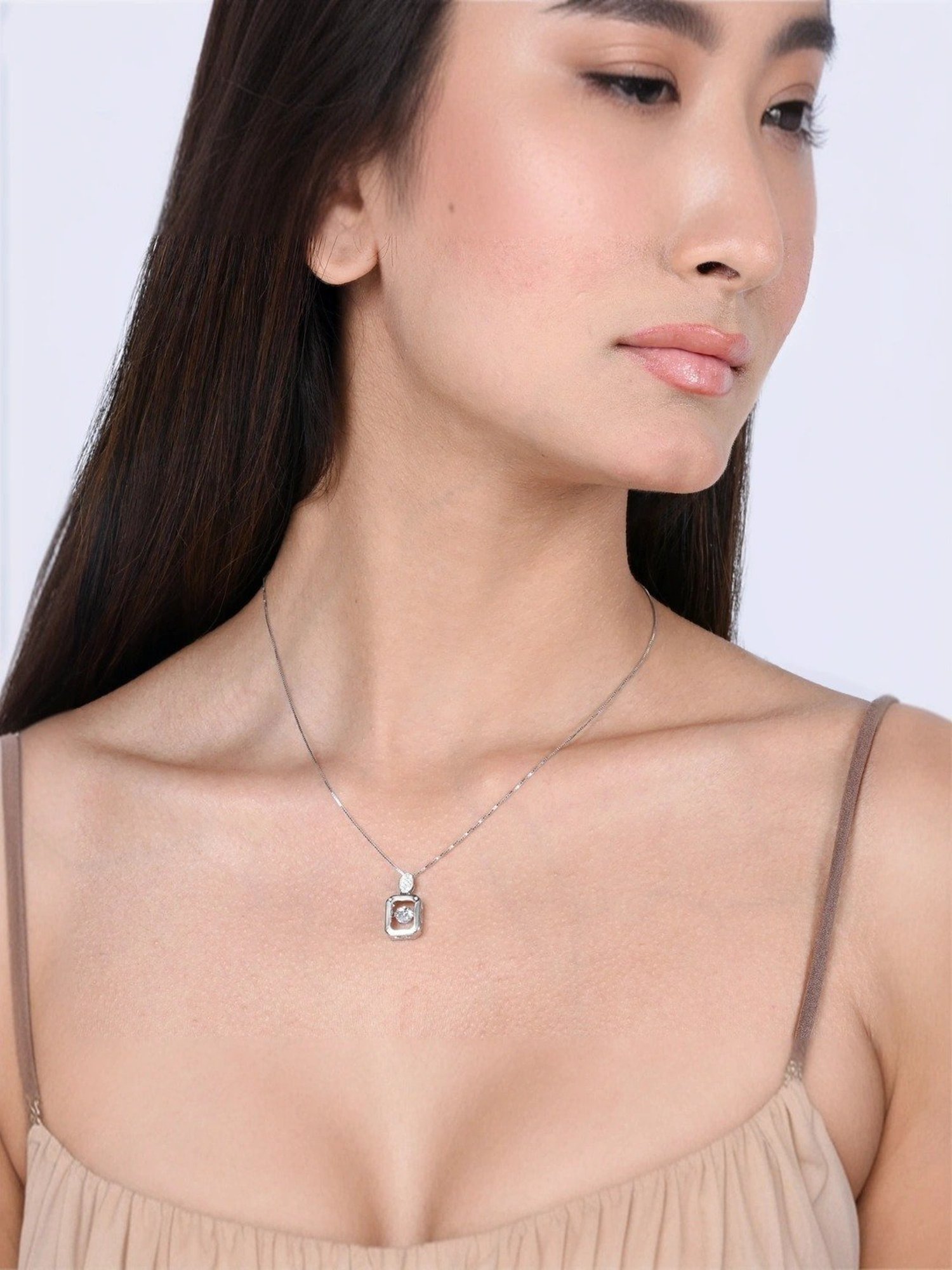 Touch925 Sterling Silver Stone Rectangle Necklace for Women & Girls