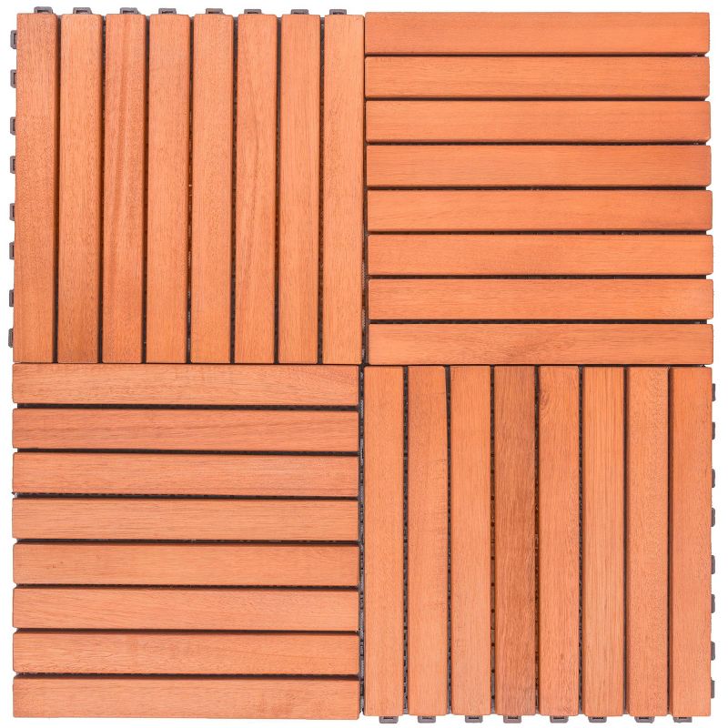 Vifah 8 Slat Eucalyptus Interlocking Deck Tile - Brown (Set of 10)