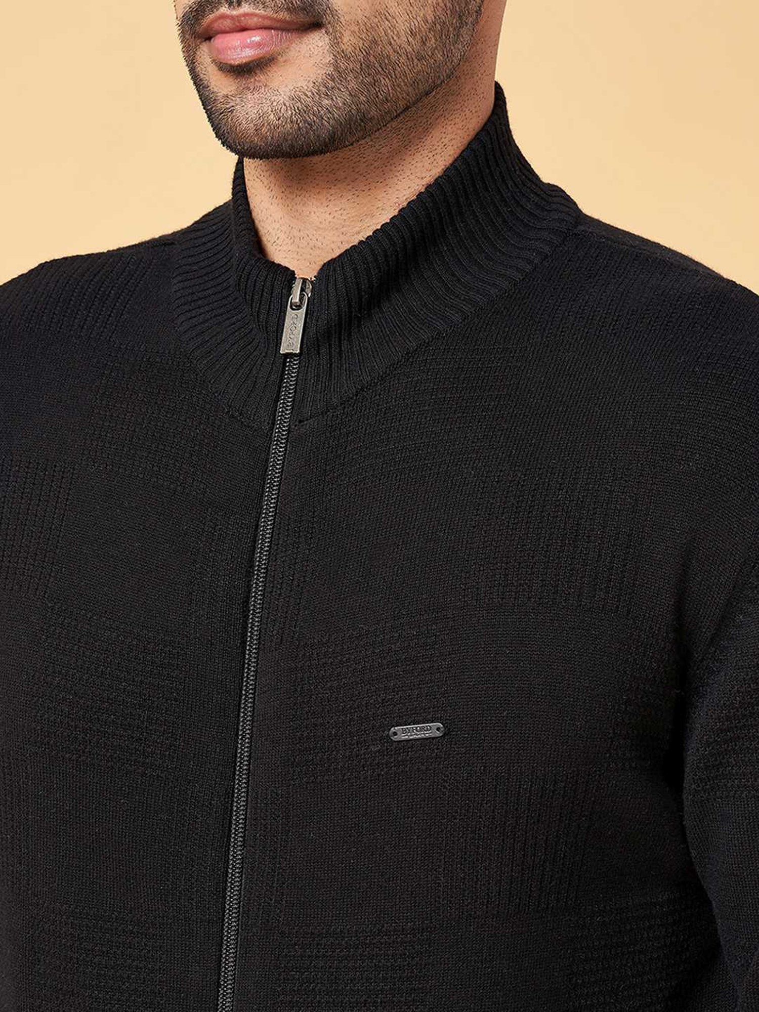 Byford by Pantaloons Black Cotton Slim Fit Sweater