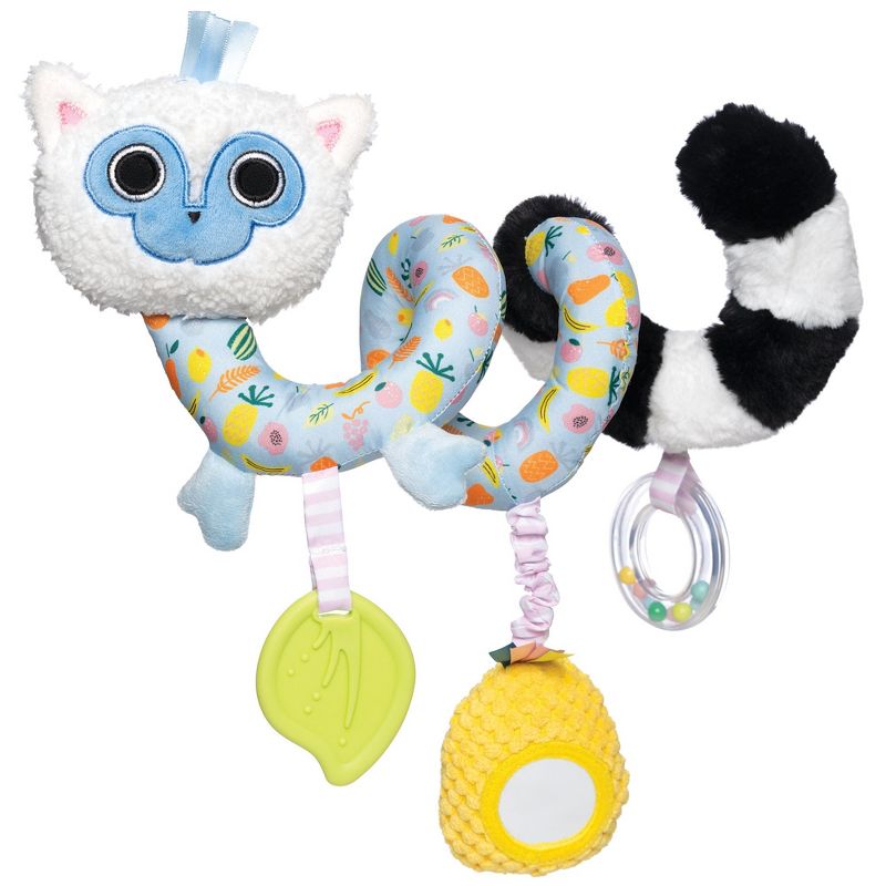 Manhattan Toy Lemur Baby Travel Spiral with Baby-safe Mirror, Elastic Pull Cord, Textured Teether and Ring Rattle