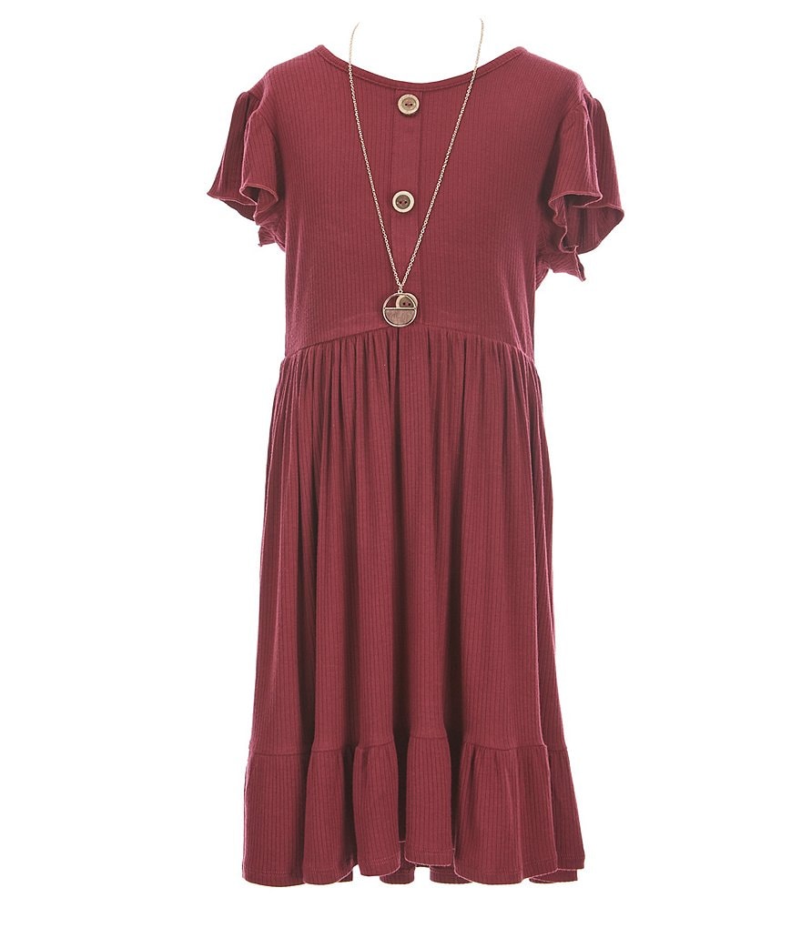 Ally B Big Girls 7-16 Short-Sleeve Rib Knit Ruffled Hem Skater Dress