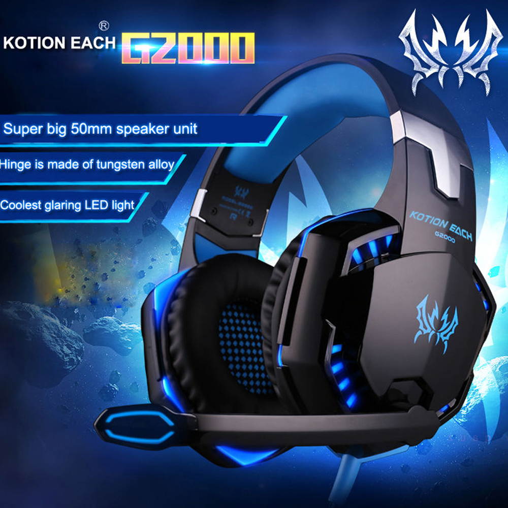 EACH G2000 Deep Bass Headphone Stereo Surrounded Over-Ear Gaming Headset Headband Earphone with Light for PC LOL Game