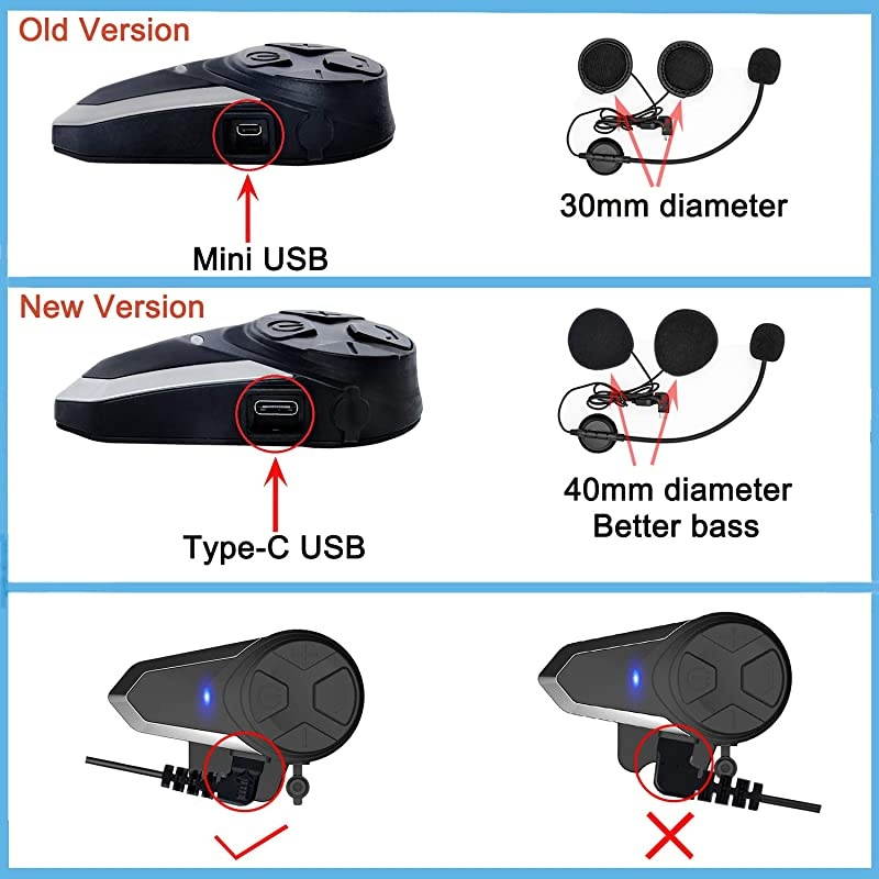 Motorcycle Bluetooth Headset, BT-S3 1000m 3 Riders Group Motorbike Helmet Bluetooth Communication System Headphones for Ski Universal Wireless Interphone Intercom(New Version,Pack 2)