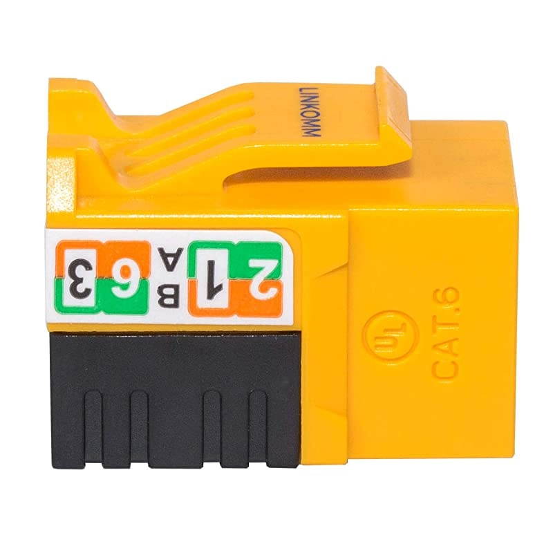 10-Pack RJ45 Cat6 Slim Profile UTP Unshielded Keystone Jack (Yellow)