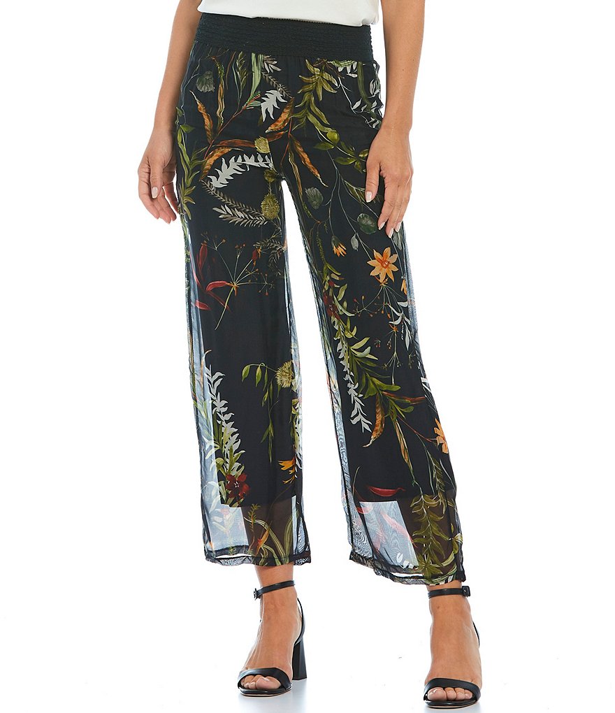 M Made in Italy Floral Print Silk Blend Wide Leg Pants