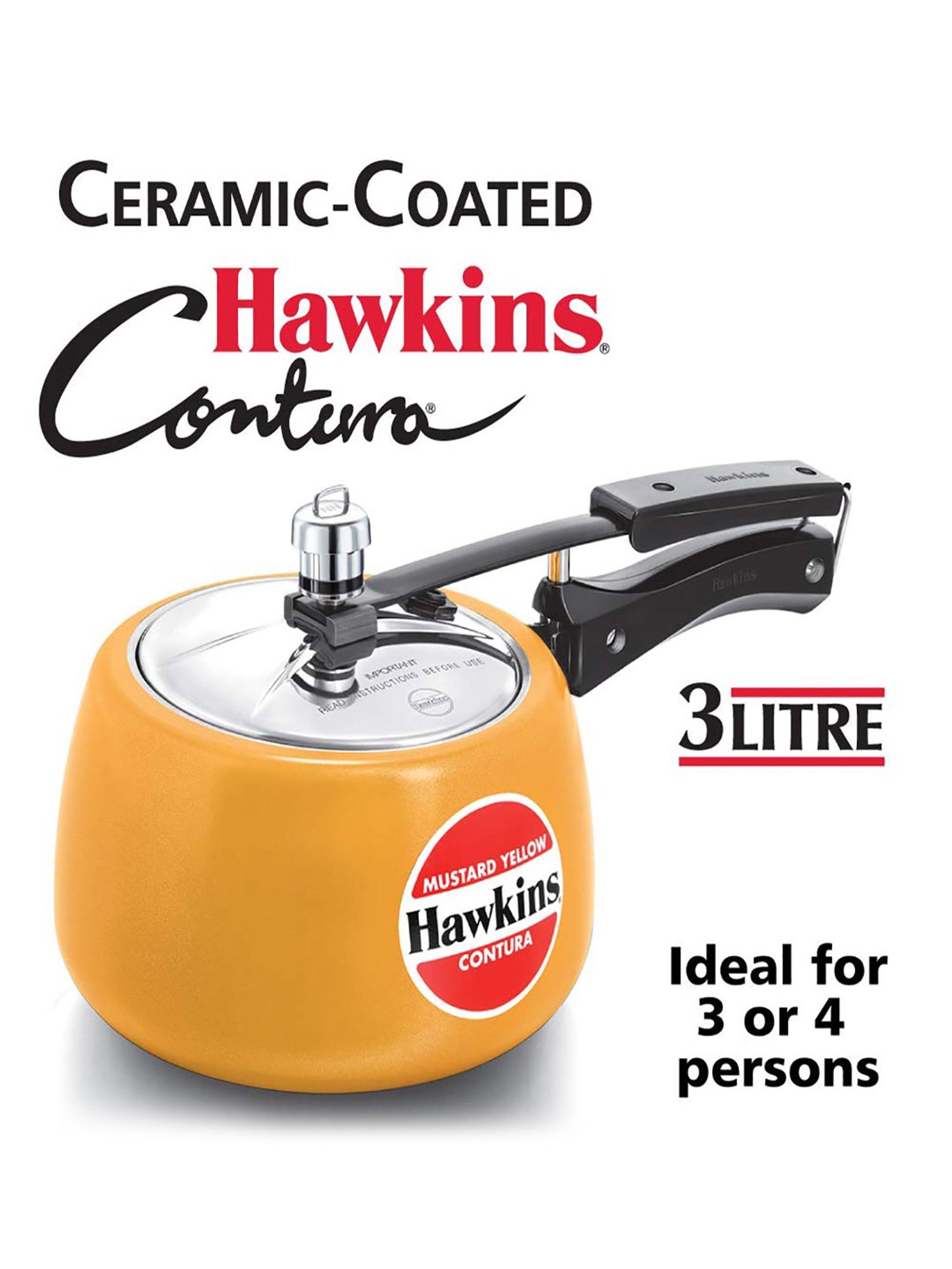 Hawkins Contura Ceramic Coated Mustard 3 L Pressure Cooker - Set of 1