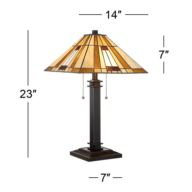 Robert Louis Tiffany Mission Accent Table Lamp Bronze Amber Art Glass Shade for Living Room Family Bedroom Bedside Nightstand